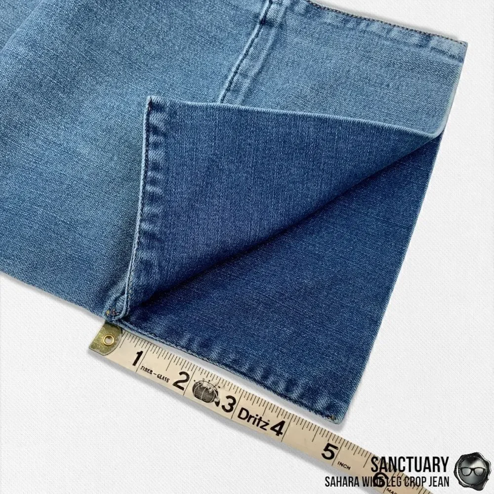 SANCTUARY SAHARA NON-CONFORMIST WIDE LEG CROP JEAN IN BLUE HORIZON WOMEN SIZE 30